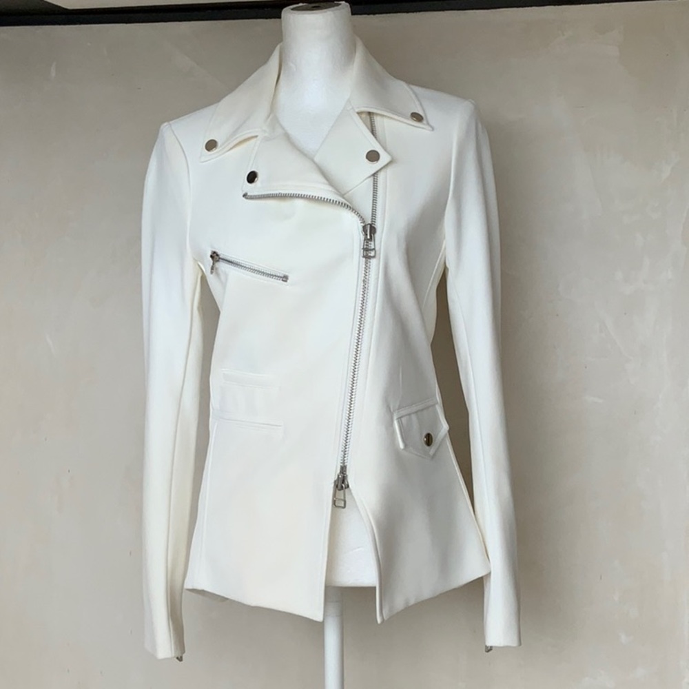 Veronica Beard Scuba Hadley Women's Ivory Moto Jacket